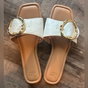 A New Day White Sandals with Gold Buckle